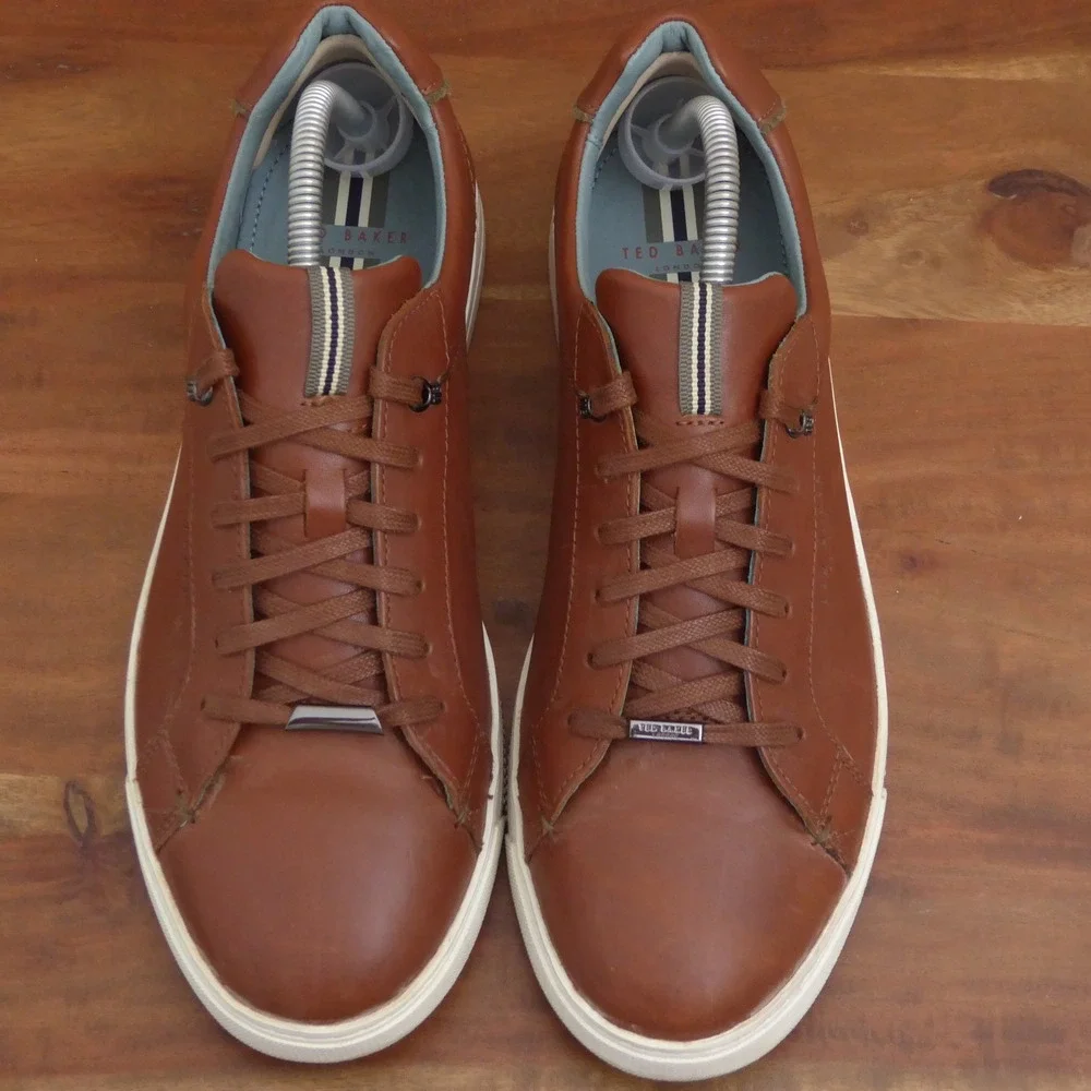 Ted Baker Mens Thawne Sneakers Brown Leather Lace Up Low Top 8.5